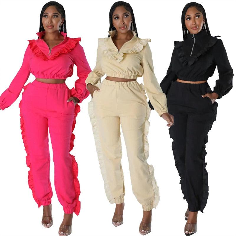 Ruffle Active Wear Two Piece Outfit - ShopEbonyMonique