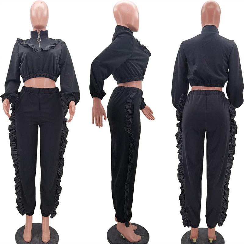 Ruffle Active Wear Two Piece Outfit - ShopEbonyMonique