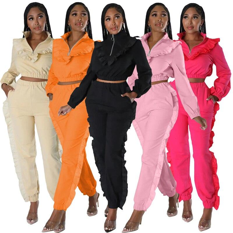 Ruffle Active Wear Two Piece Outfit - ShopEbonyMonique