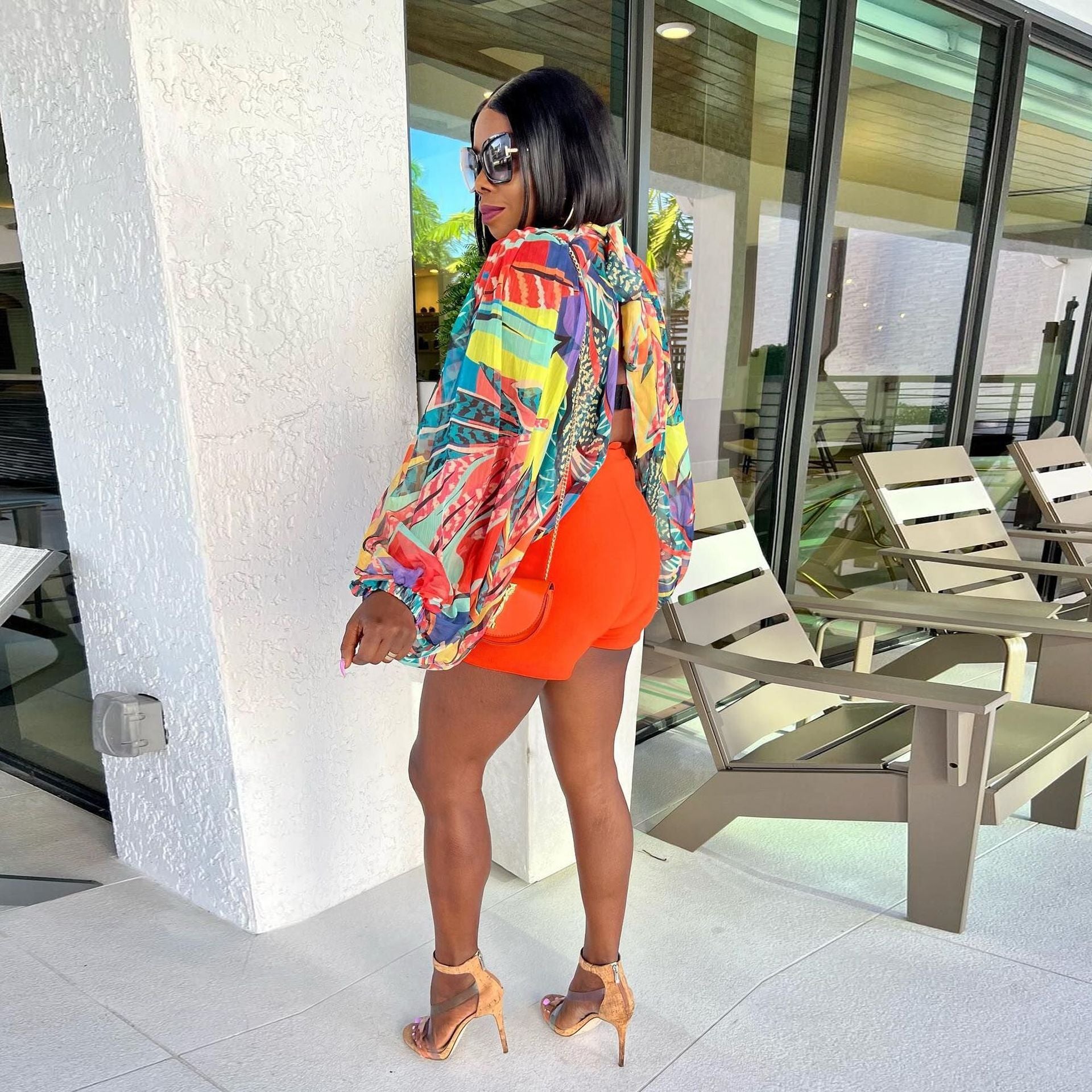 Women's Batwing Long Sleeve Split Blouse and Shorts Set - ShopEbonyMonique