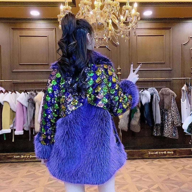 Sequined Rhinestone Foxy Coat - ShopEbonyMonique