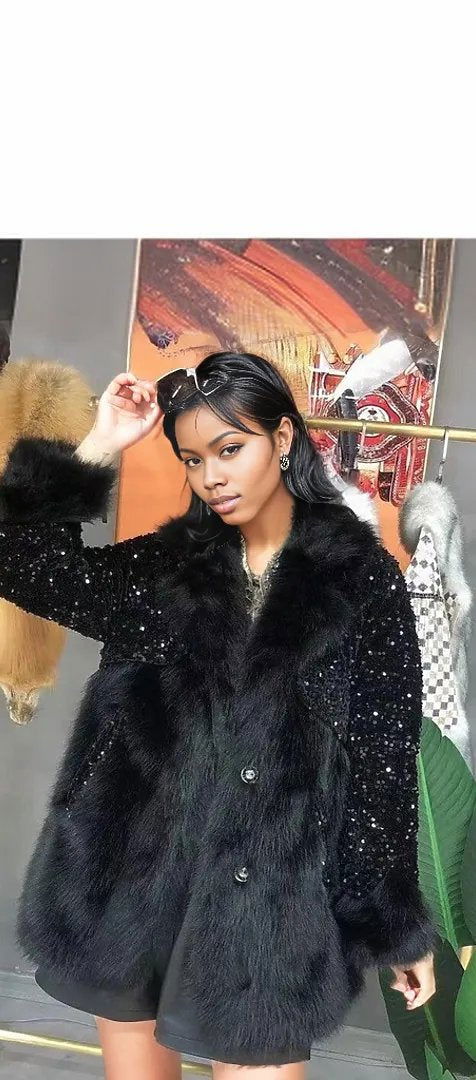 Sequined Rhinestone Foxy Coat - ShopEbonyMonique