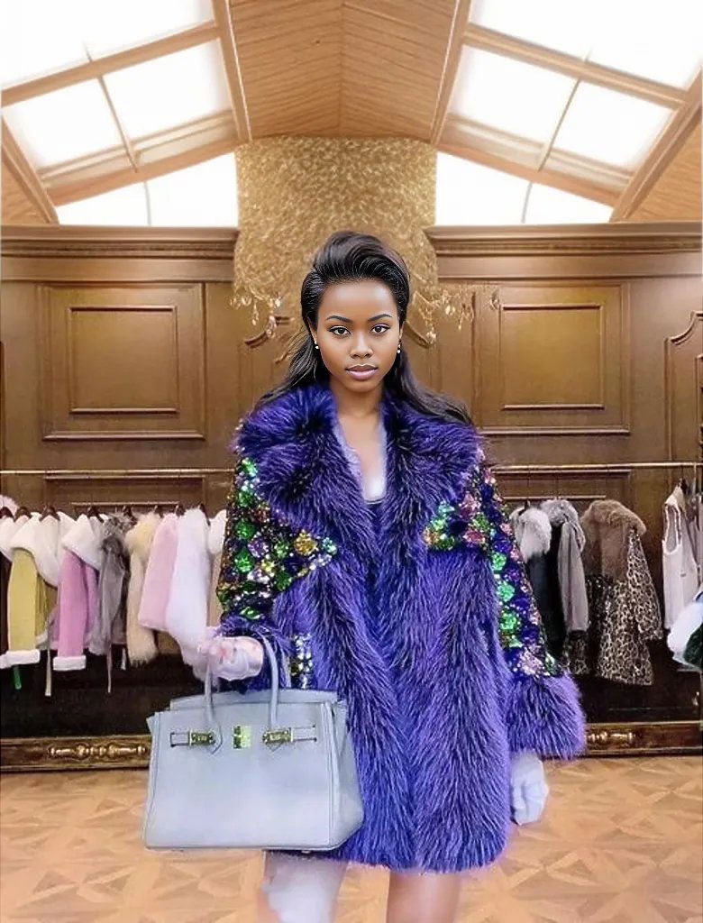 Sequined Rhinestone Foxy Coat - ShopEbonyMonique