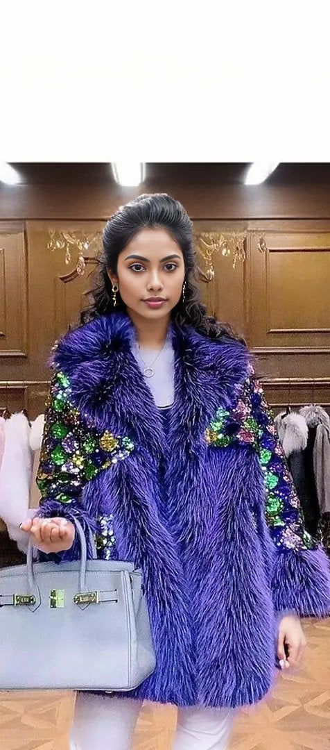 Sequined Rhinestone Foxy Coat - ShopEbonyMonique