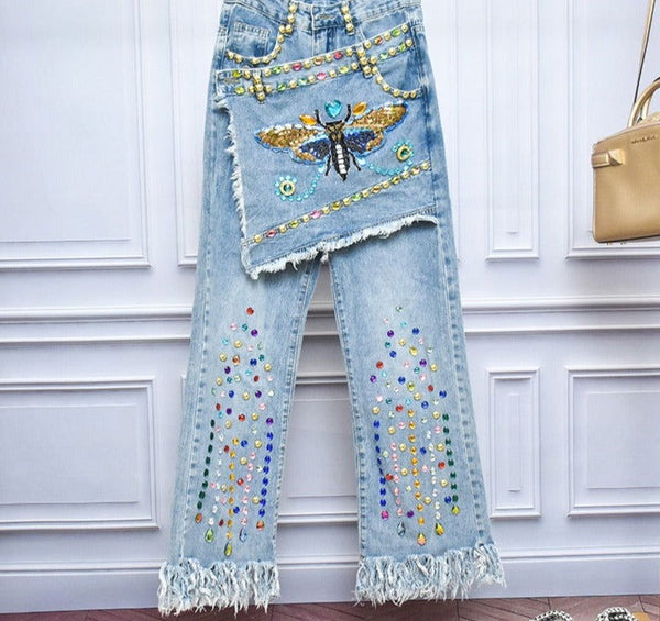 Sequins Butterfly Crystals  Jeans - ShopEbonyMonique