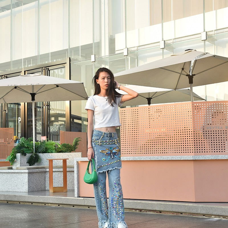 Sequins Butterfly Crystals  Jeans - ShopEbonyMonique