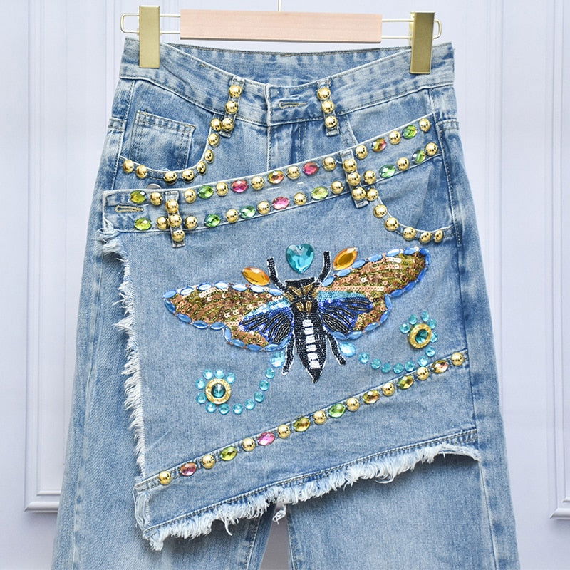 Sequins Butterfly Crystals  Jeans - ShopEbonyMonique