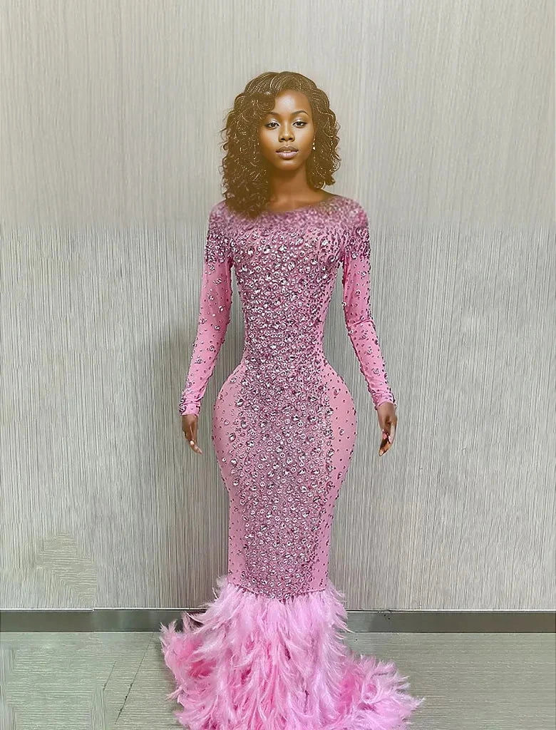 Sparkling  Me Transparent Feather Long Dress - ShopEbonyMonique