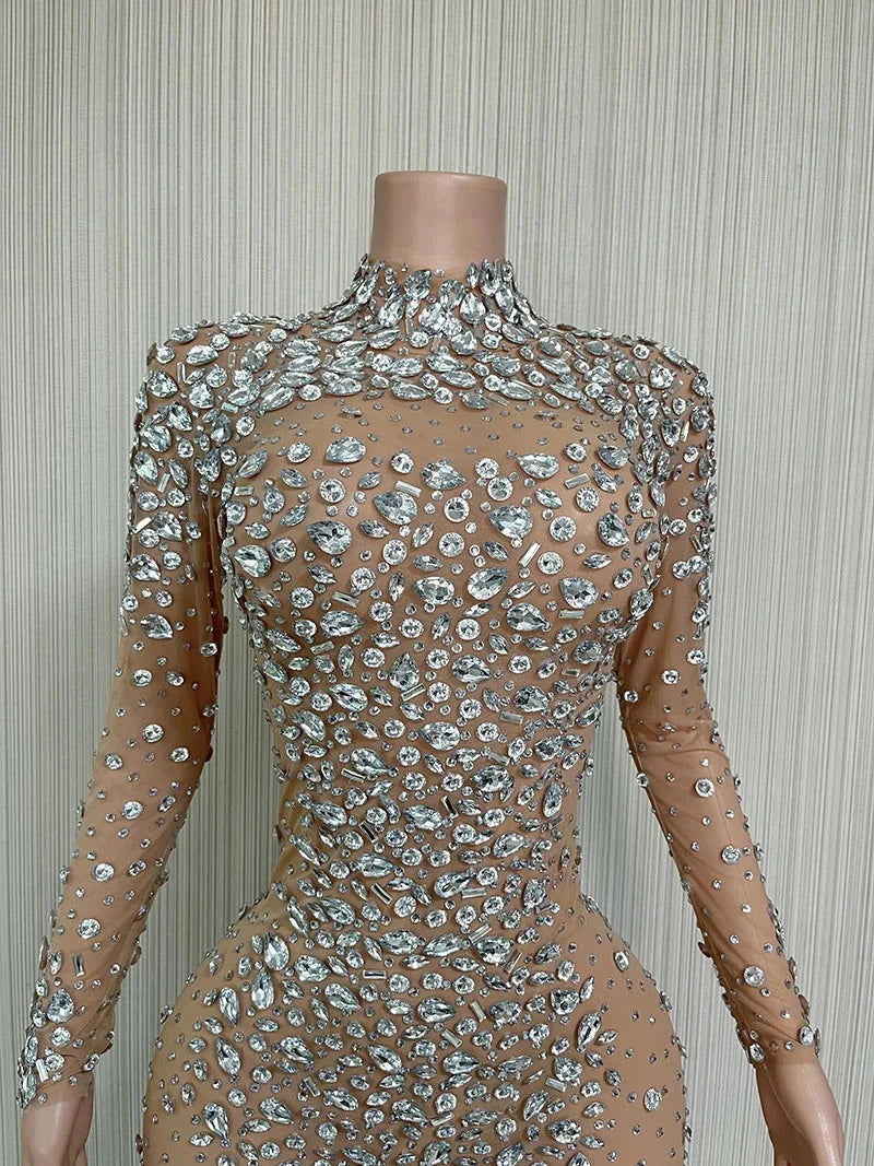 Sparkling  Me Transparent Feather Long Dress - ShopEbonyMonique