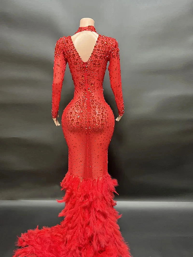 Sparkling  Me Transparent Feather Long Dress - ShopEbonyMonique