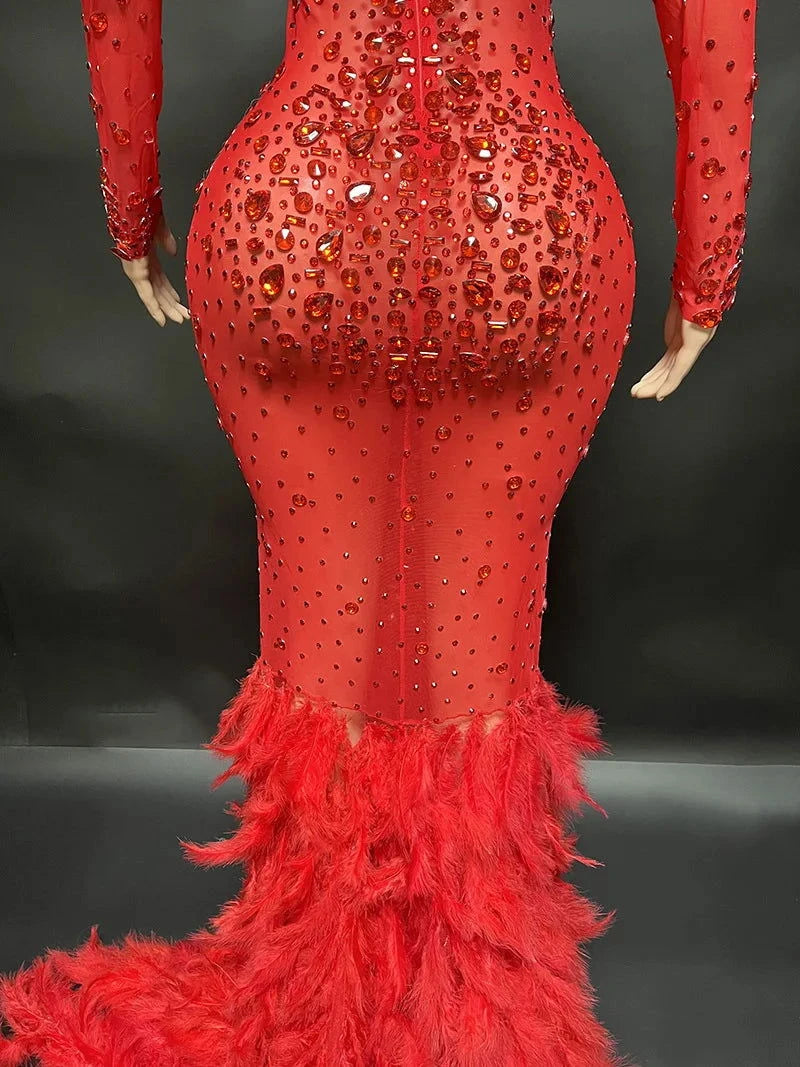 Sparkling  Me Transparent Feather Long Dress - ShopEbonyMonique