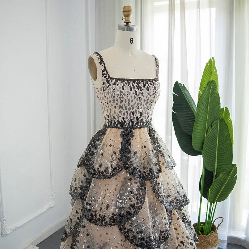 Sparkly Sequin Tiered Ruffles Evening Dresses - ShopEbonyMonique