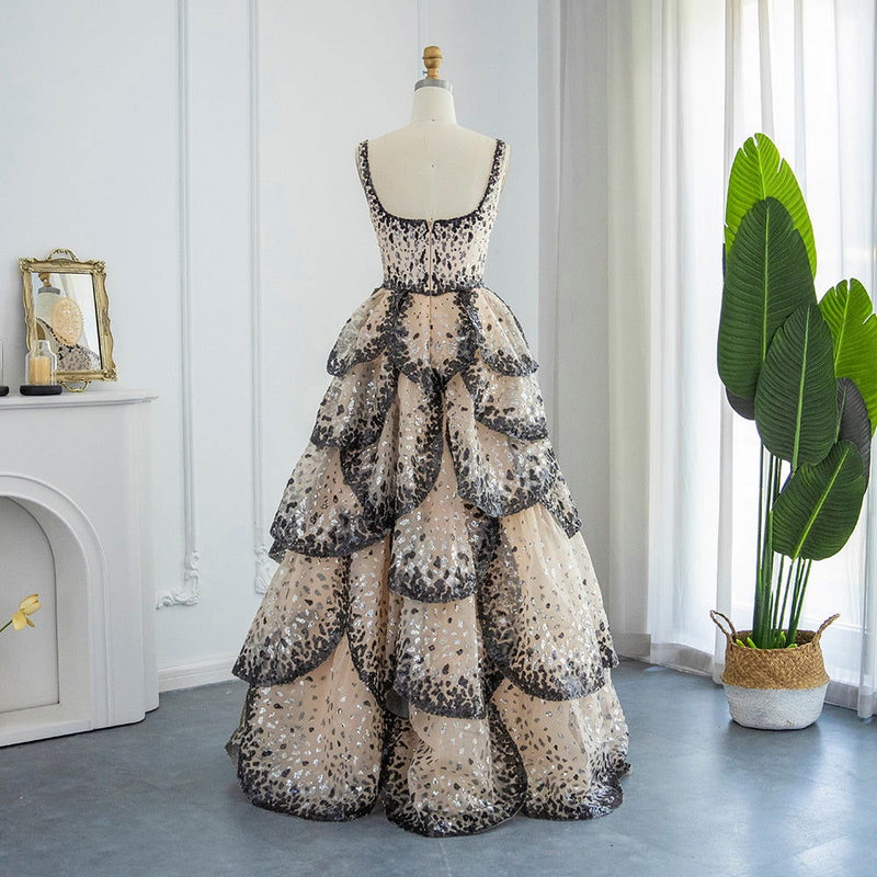 Sparkly Sequin Tiered Ruffles Evening Dresses - ShopEbonyMonique