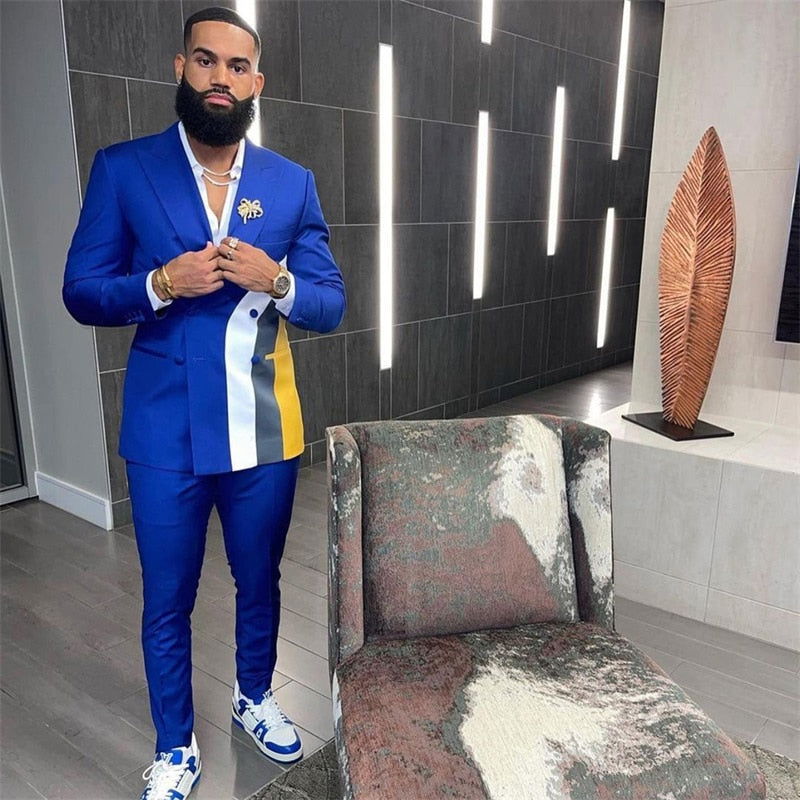 Stitching Color Men Suit Set - ShopEbonyMonique