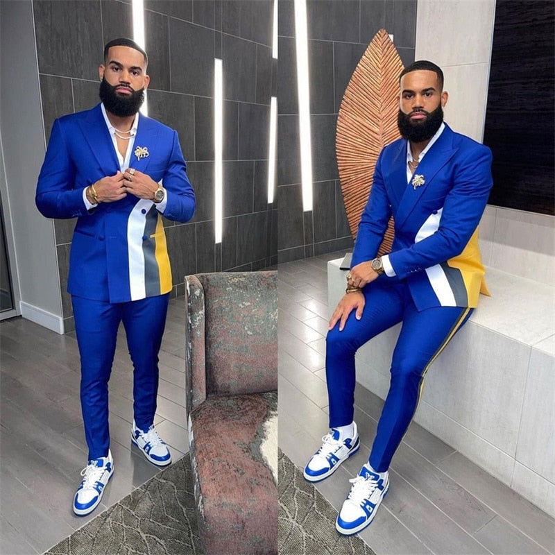 Stitching Color Men Suit Set - ShopEbonyMonique