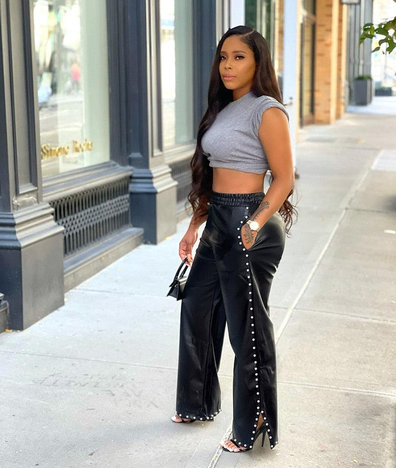 Studded Pocket Wide Leg Pants - ShopEbonyMonique