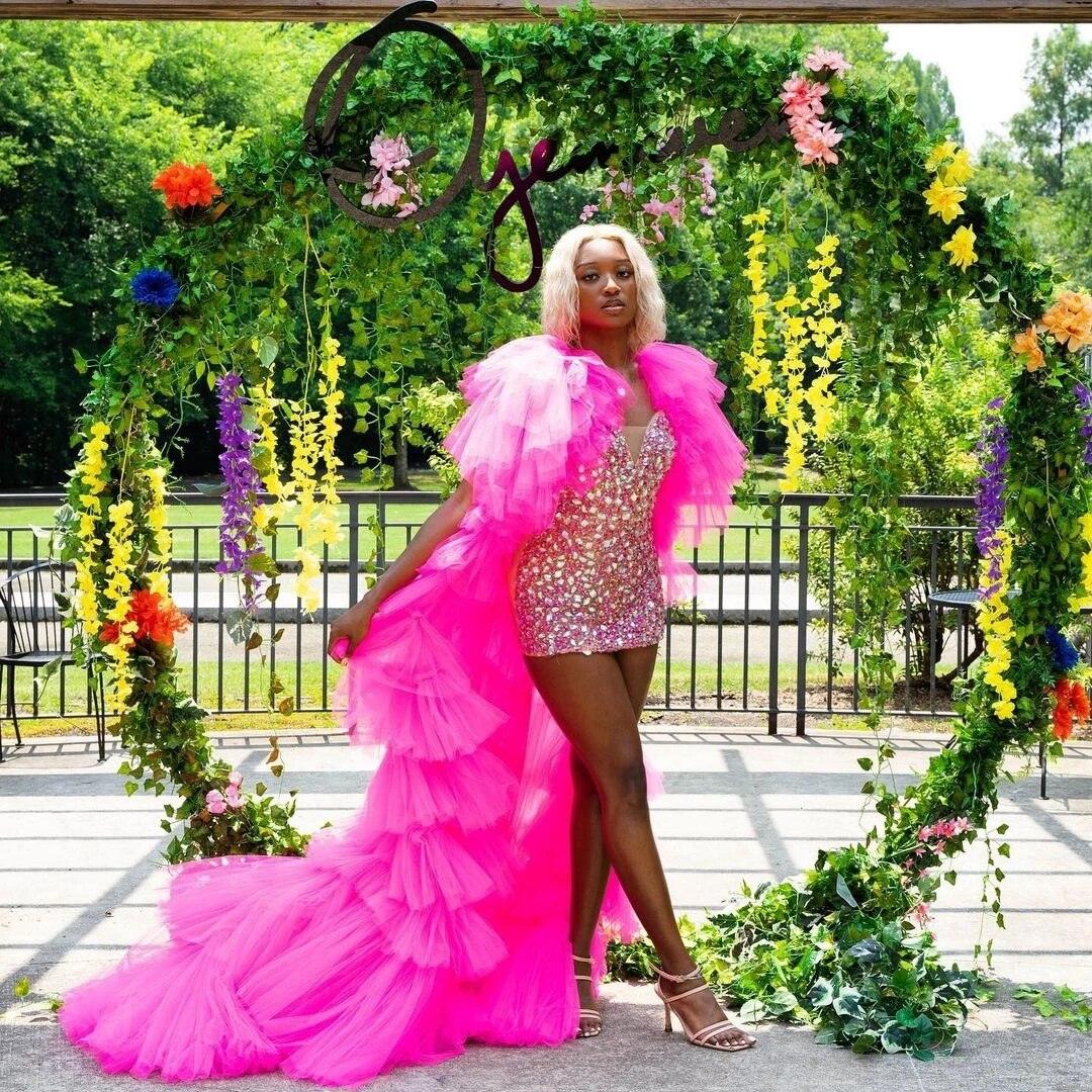 Tiered Tulle Women Jacket With Short Sleeves - ShopEbonyMonique