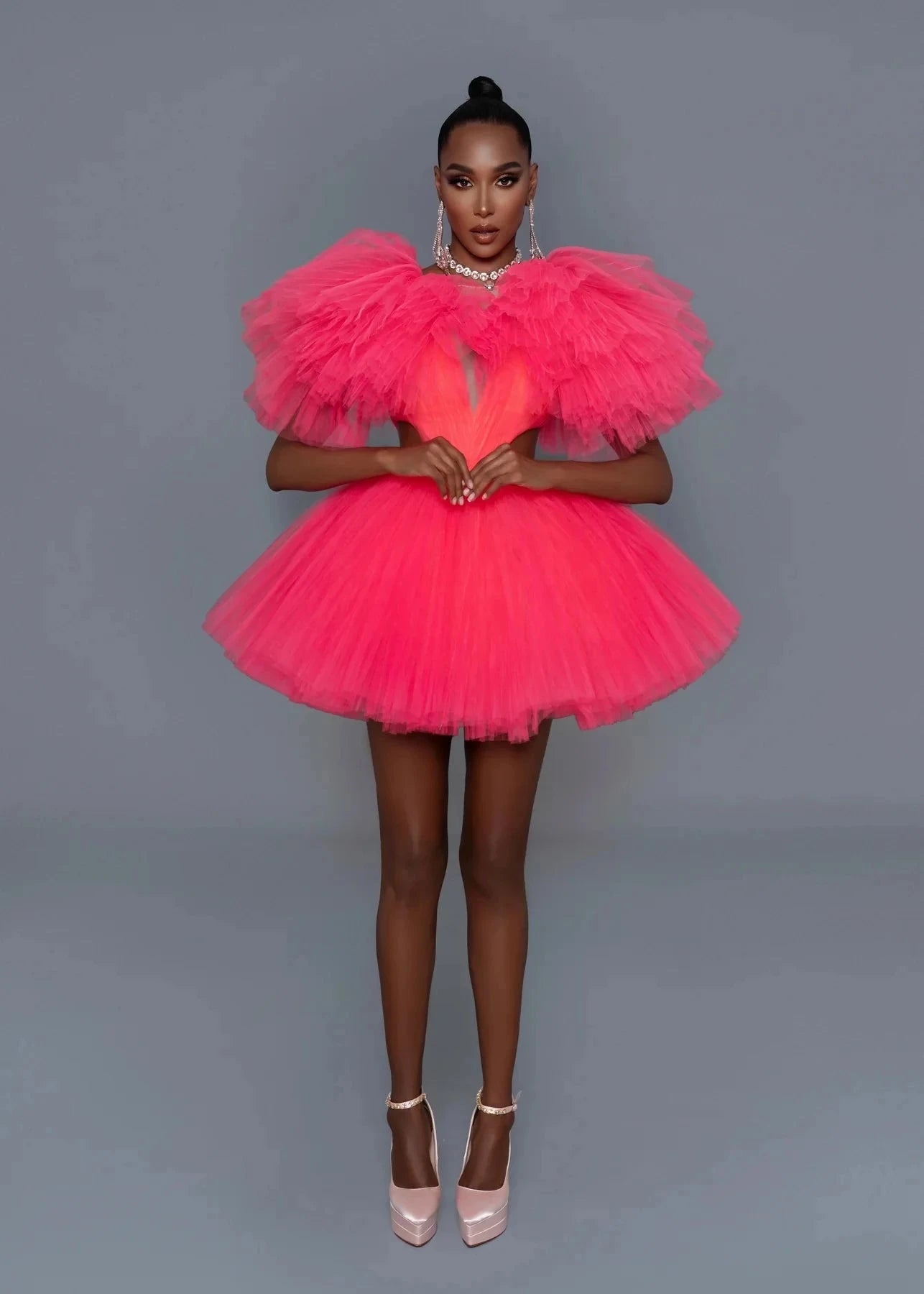 Trendy High Low Long Maxi Tulle Dress With Detachable Train - ShopEbonyMonique