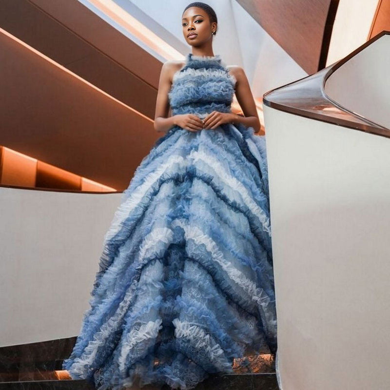 Tricolor  Halter Evening Dresses - ShopEbonyMonique