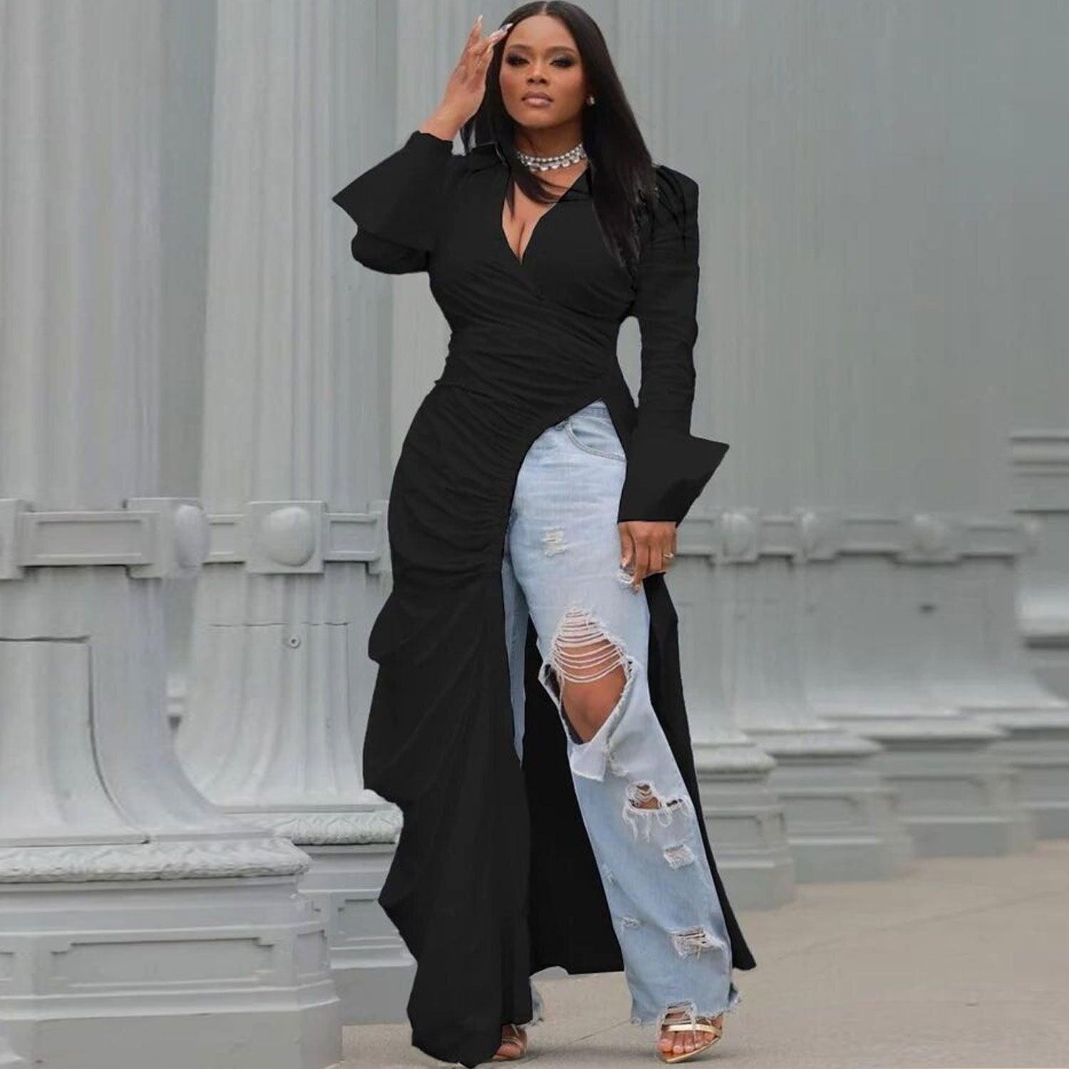 Vintage Long Sleeve V-Neck Top - ShopEbonyMonique