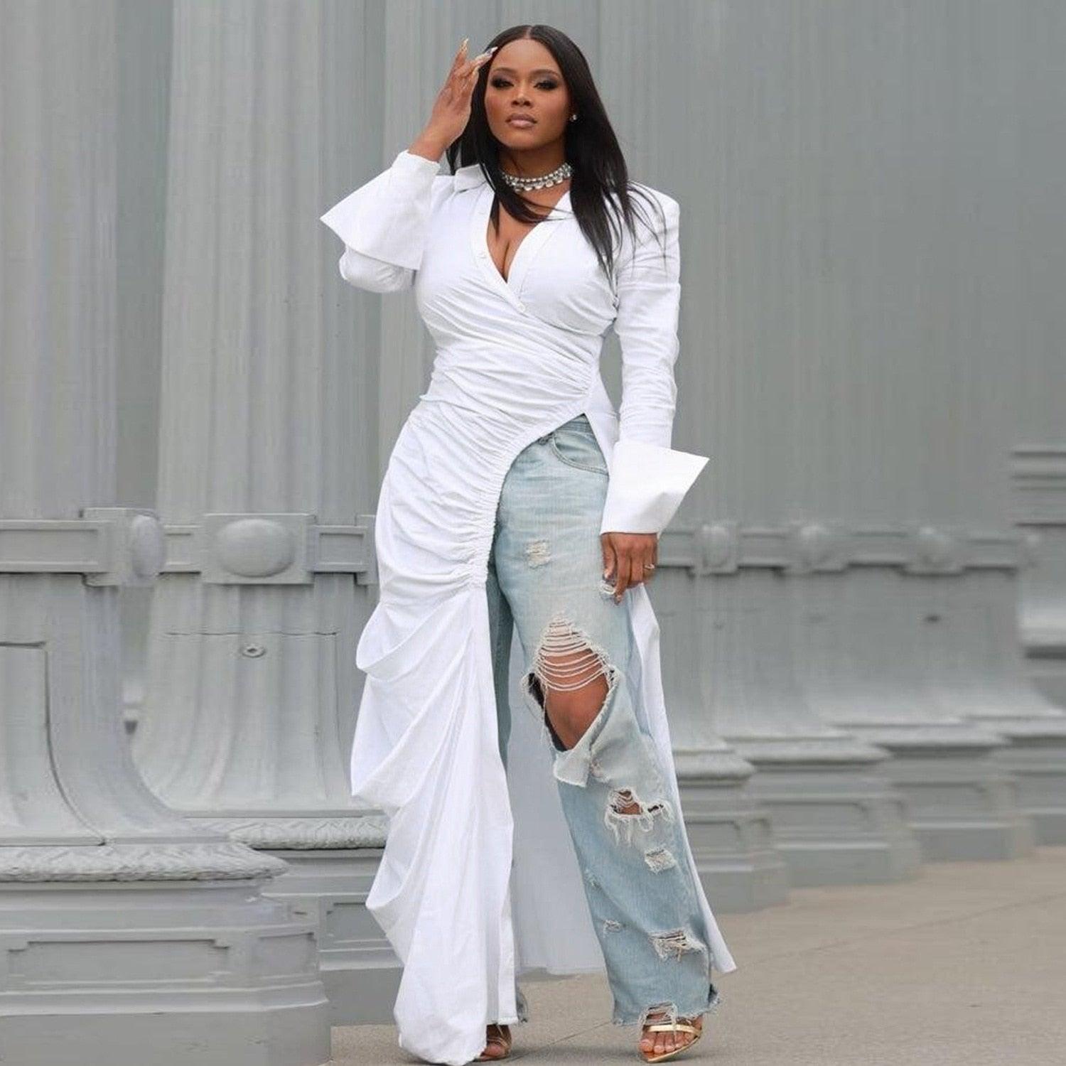 Vintage Long Sleeve V-Neck Top - ShopEbonyMonique