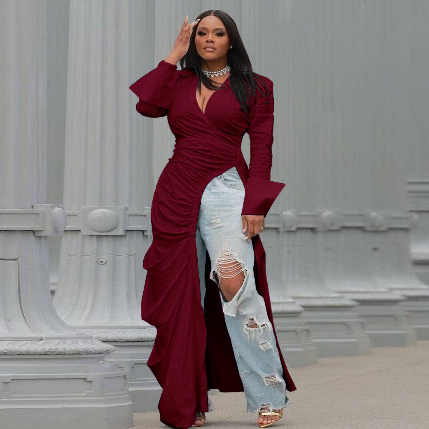 Vintage Long Sleeve V-Neck Top - ShopEbonyMonique