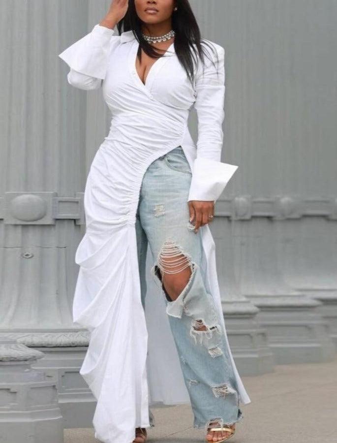 Vintage Long Sleeve V-Neck Top - ShopEbonyMonique