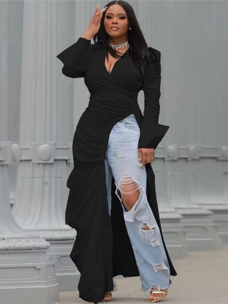 Vintage Long Sleeve V-Neck Top - ShopEbonyMonique