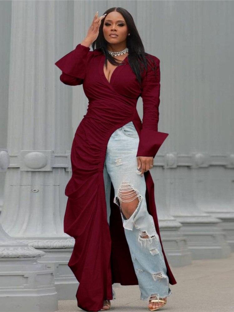Vintage Long Sleeve V-Neck Top - ShopEbonyMonique