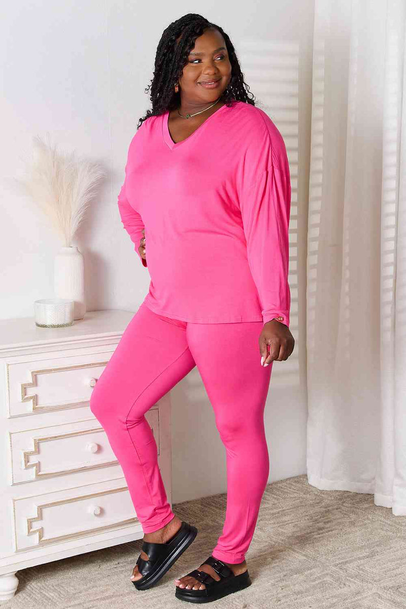 V-Neck Soft Rayon Long Sleeve Top and Pants Lounge Set - ShopEbonyMonique