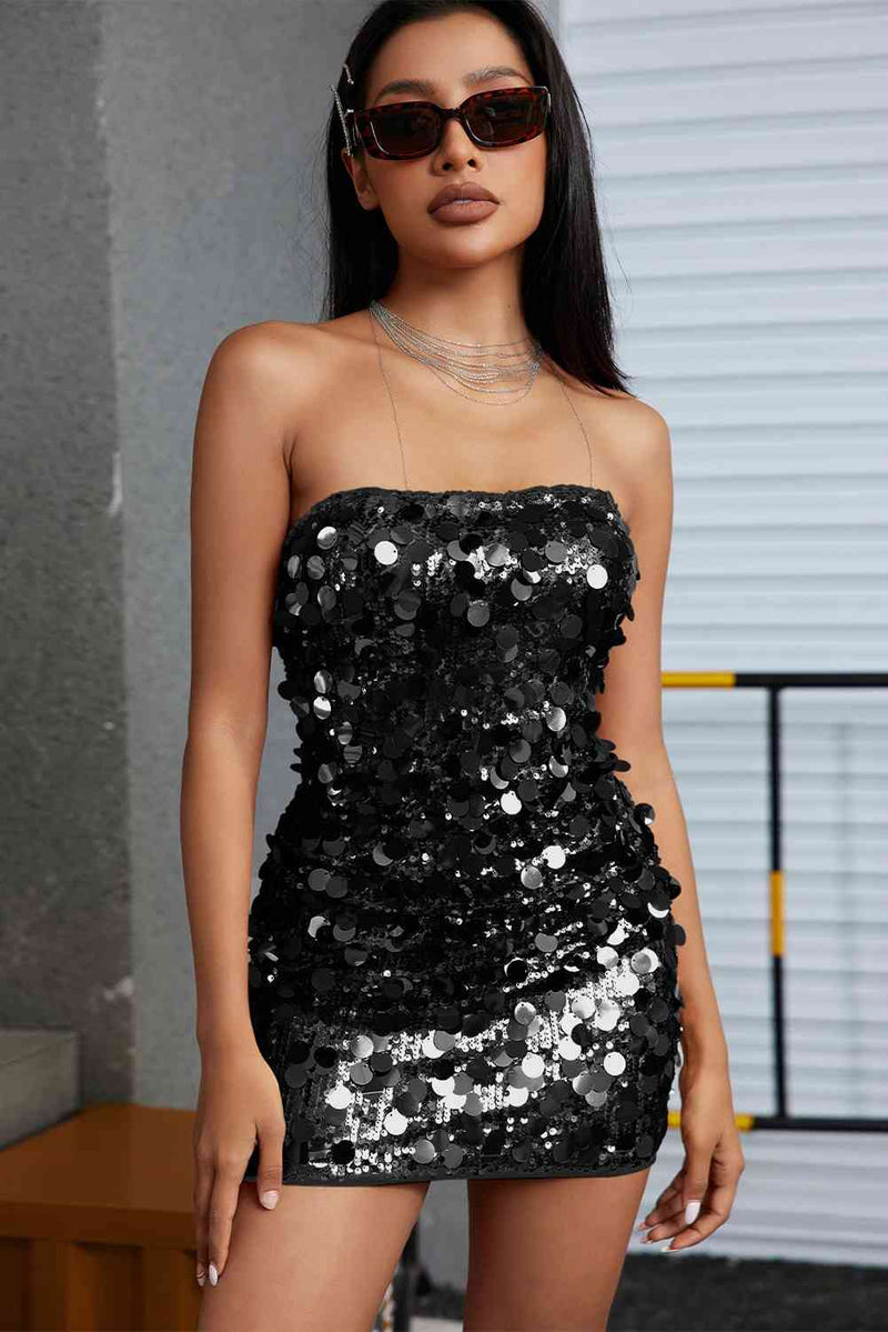 EM Sequin Strapless Mini Dress