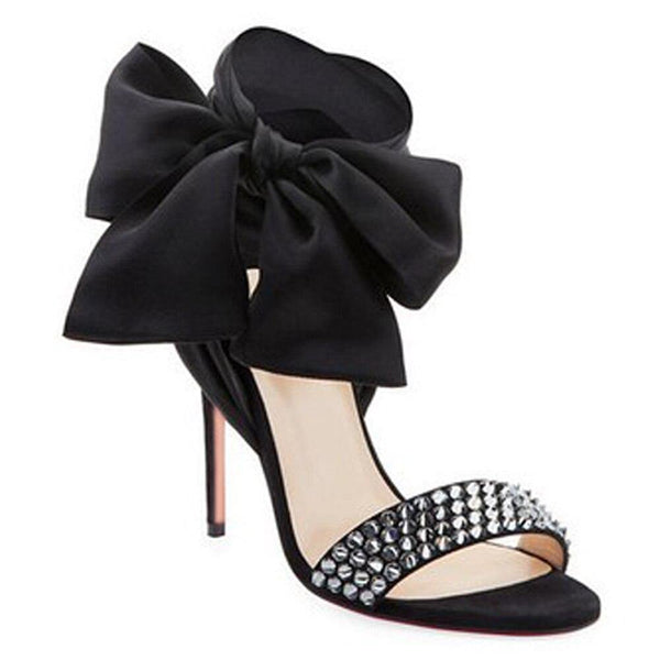 The Monique High Heel Ankle Wrap Bow Studded Sandals - ShopEbonyMonique