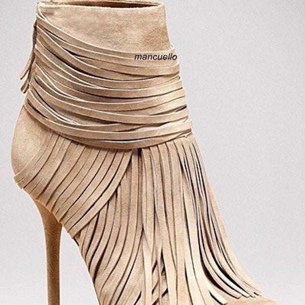 Fringe peep clearance toe booties